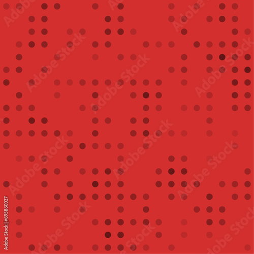 Abstract seamless geometric pattern. Mosaic background of black circles. Evenly spaced  shapes of different color. Vector illustration on red background