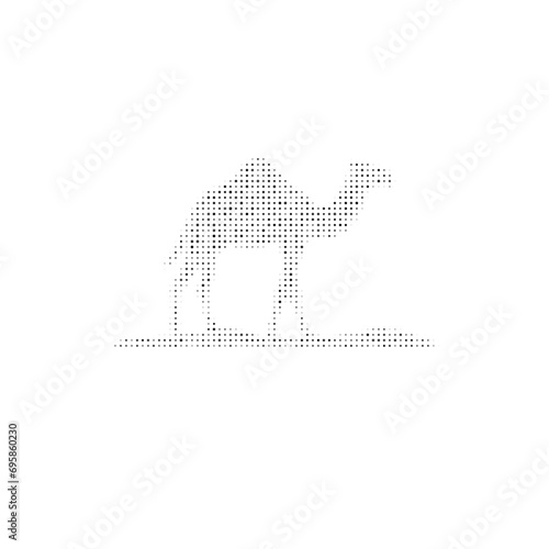 The wild camel symbol filled with black dots. Pointillism style. Vector illustration on white background