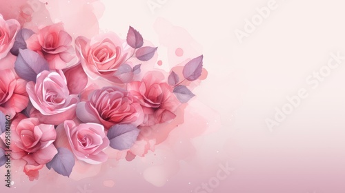 valentine day banner with blank space for text watercolor  pastel pink background Love concept
