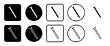 Icon set of metal nail symbol. Filled, outline, black and white icons set, flat style.  Illustration on transparent background