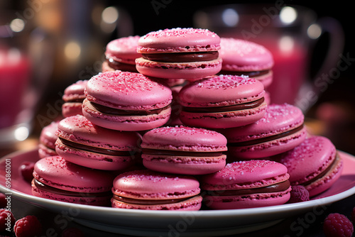  Close up pink macarons dessert 