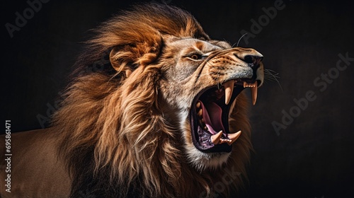 Roaring Male Lion with impressive Mane.