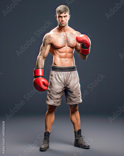 Serious young boxer in red gloves. © Rafael Alejandro