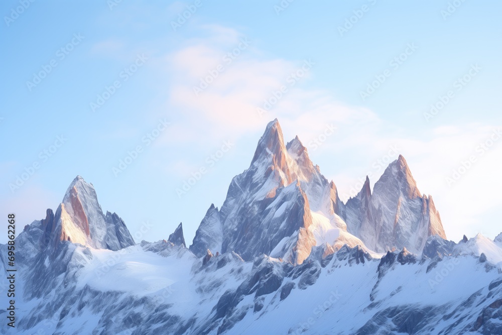 snowy mountain peaks with first light of dawn