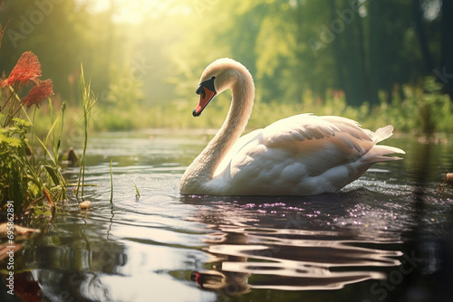 Beautiful white swan in the lake photo