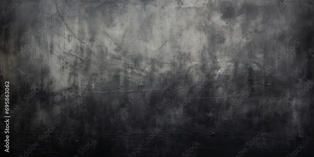 Blackboard and texture converges on dark grunge textured background. Aged and weathered surface painted in shades of black and gray tells story of time passage and unique character it imparts