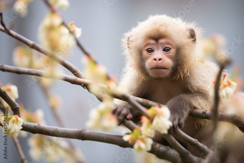 capuchin monkey in a flowering tree photo