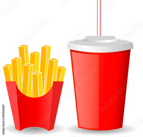French fries and soft drink, fast food vector cartoon