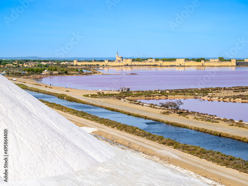 Salt piles-camels in the salworks of Aigues Mortes, France. photo