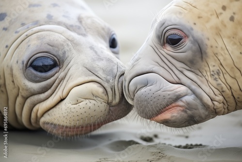 mother and pup elephant seal in nose-to-nose contact photo