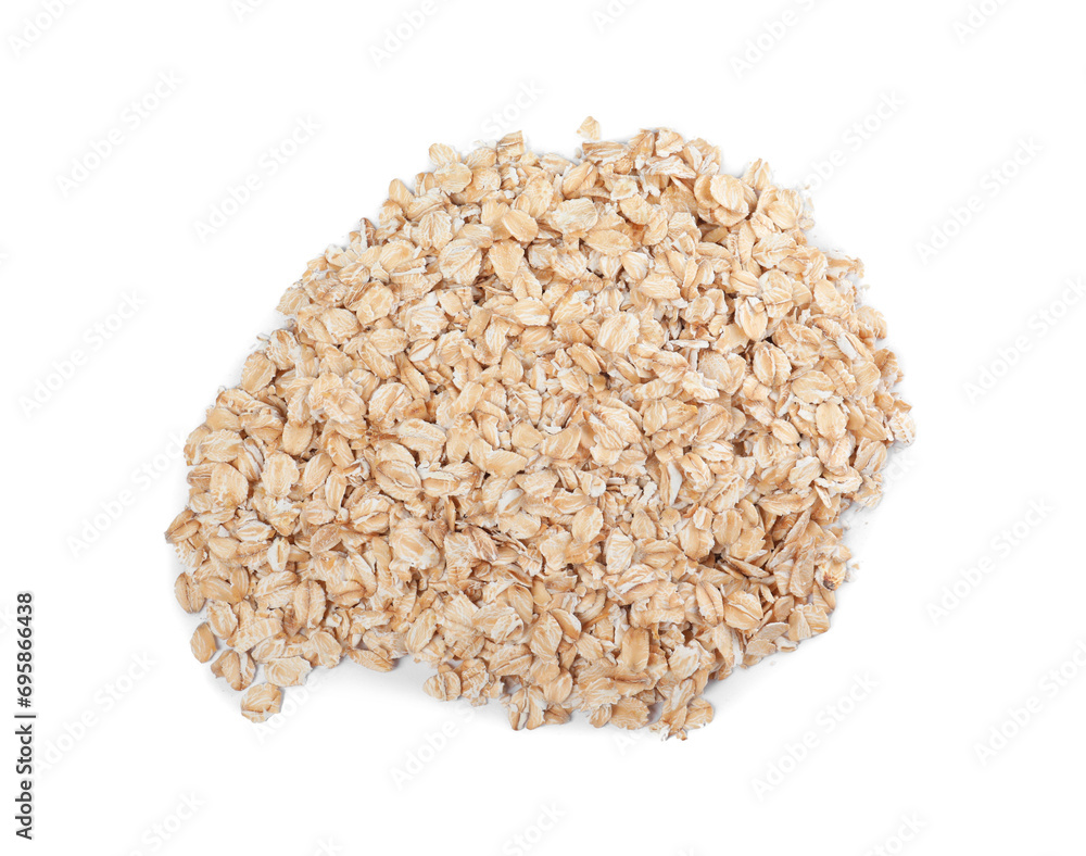 Pile of oatmeal isolated on white, top view Pile of oatmeal isolated on white, top view