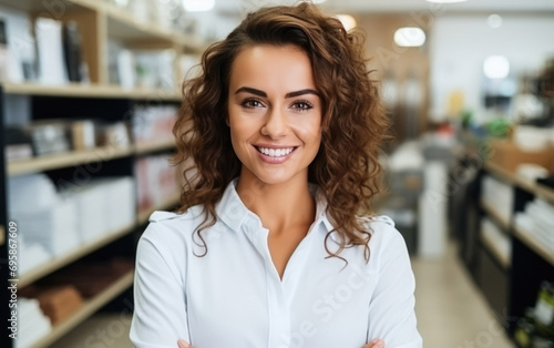 Young woman business owner standing at shop