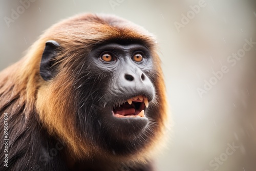 howler monkey with intense eyes while vocalizing photo