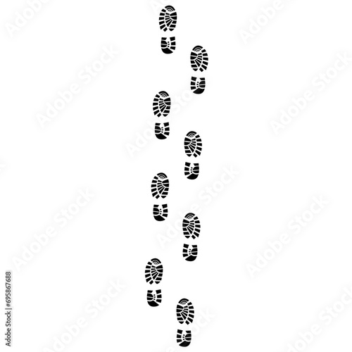 Vector running shoe print on white background. Footprints from sneakers. Silhouettes of climbing, Walking and health banners.