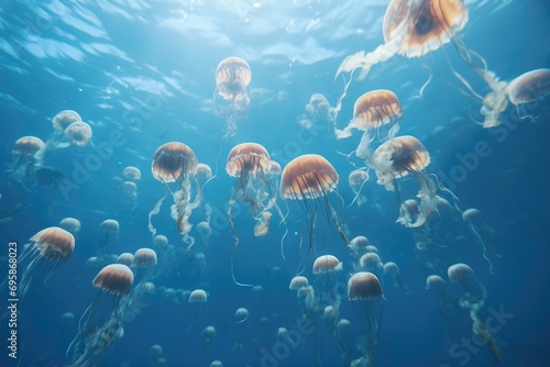 multiple jellyfish in a swarm