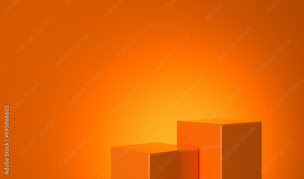 Blank platform, podium or pedestal for product display. Orange colored cubes on orange background. Blank platform, podium or pedestal for product display. Orange colored cubes on orange background.