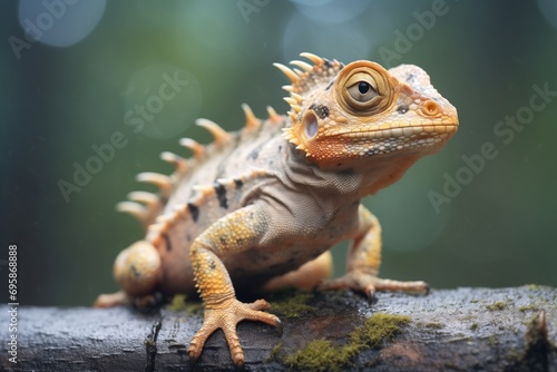 lizard with spotted dewlap in a defensive pose photo