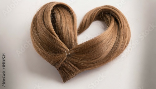 brown hair knot in shape of heart on white background