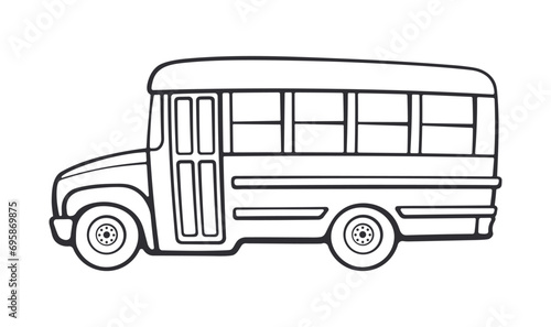 School bus for transporting schoolchildren to school. Vector illustration. Hand drawn Doodle isolated on white background. Outline style drawing