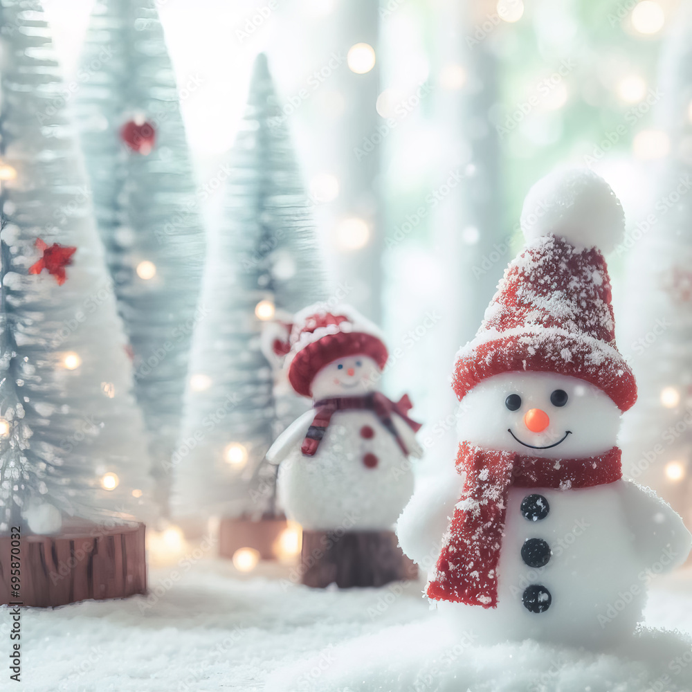 Christmas trees and snow man, beautiful Christmas concept Christmas trees and snow man, beautiful Christmas concept