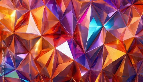3d render abstract crystal background iridescent texture macro panorama faceted gem wide panoramic polygonal wallpaper