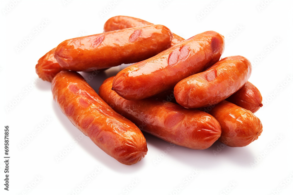 Fried pork sausages, isolated on white background Fried pork sausages, isolated on white background