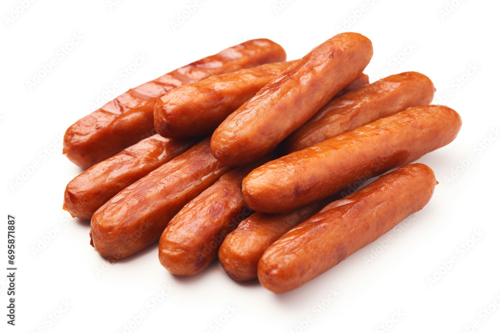 Fried pork sausages, isolated on white background Fried pork sausages, isolated on white background