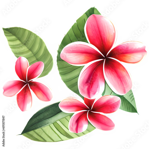 Yellow plumeria flowers with leaves. Transparent PNG photo