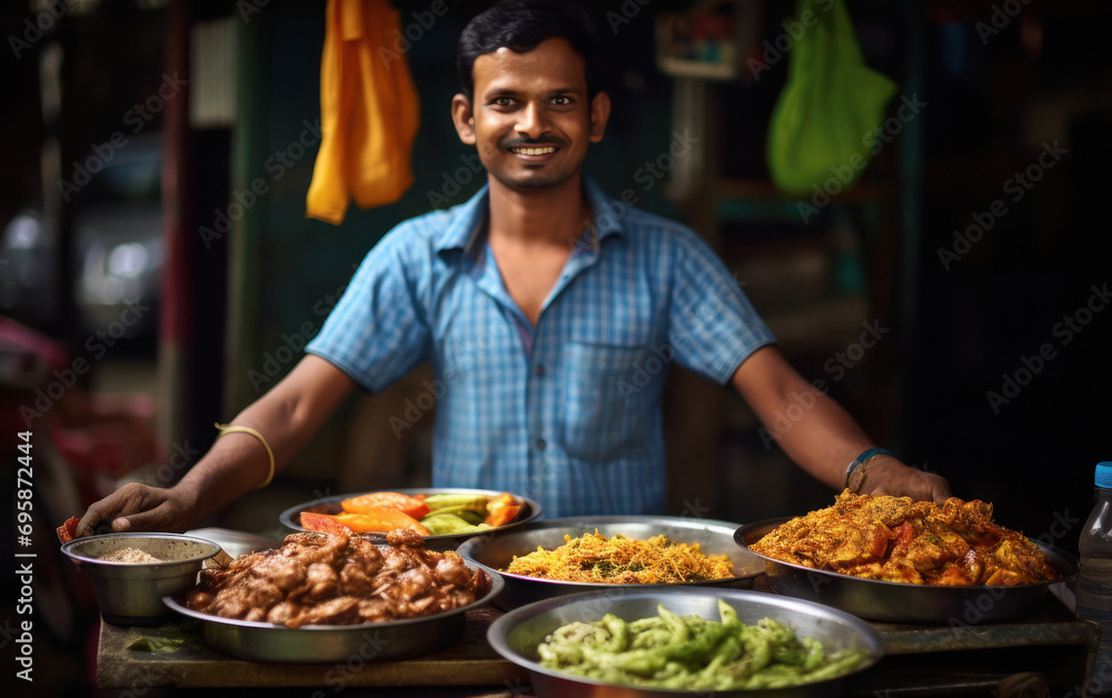 Indian man selling a street food at local market Indian man selling a street food at local market