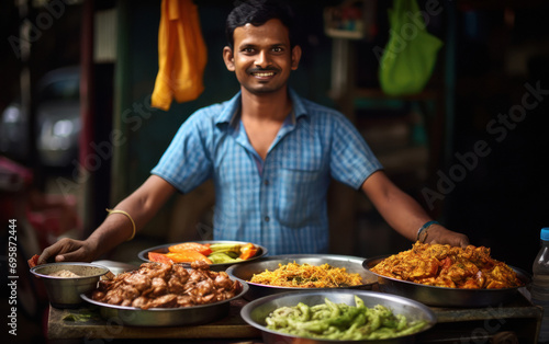 Indian man selling a street food at local market