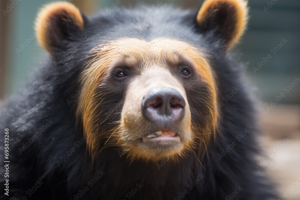 sharp focus on spectacled bear eyes in shade sharp focus on spectacled bear eyes in shade