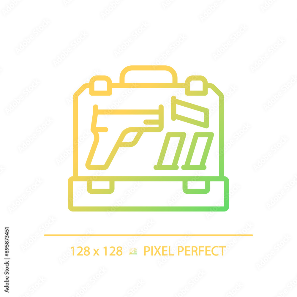 2D pixel perfect gradient gun case icon, isolated vector, thin line illustration representing weapons. 2D pixel perfect gradient gun case icon, isolated vector, thin line illustration representing weapons.