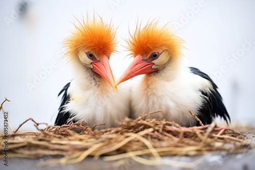 pair of storks grooming in their nest