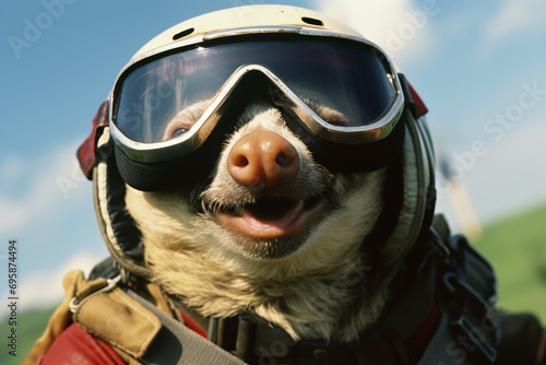 A sloth enjoying a skydiving adventure, capturing the thrill of extreme sports in a playful and unexpected way.