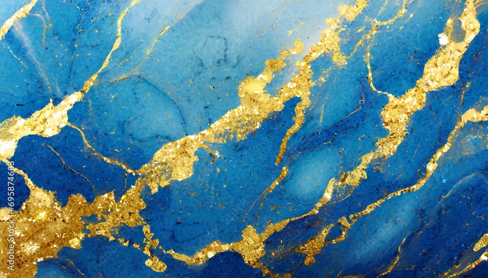 abstract blue marble texture with gold splashes blue luxury background
