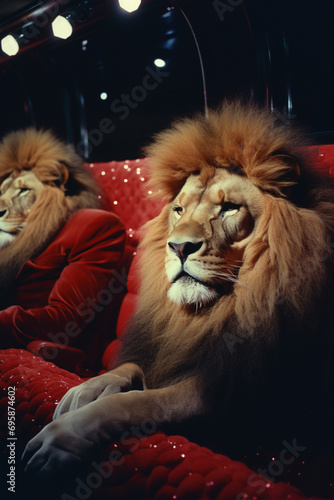 Lions enjoying a leisurely ride in a limousine  symbolizing regal and luxurious transportation.