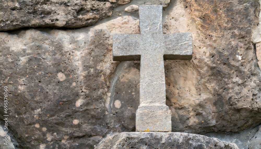 christian stone cross on the stone on background generative ai