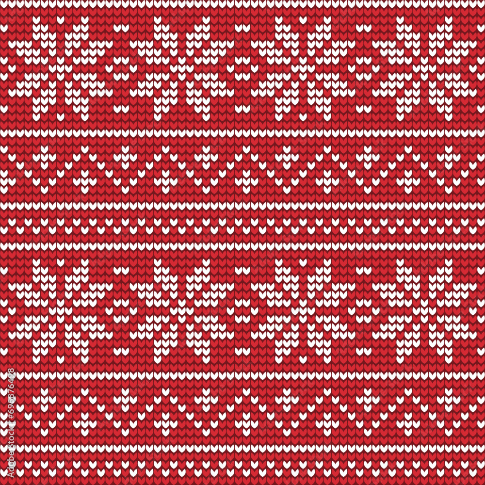 Christmas knitted red and white cozy ornamental pattern Christmas knitted red and white cozy ornamental pattern