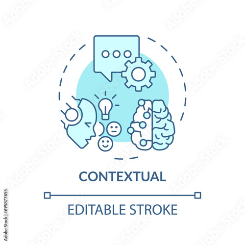 2D editable blue contextual icon, monochromatic isolated vector, thin line illustration representing cognitive computing.