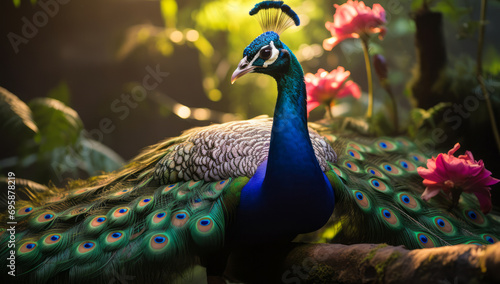 Wallpaper Mural Majestic Peacock Displaying Vibrant Plumage in Enchanted Forest Sunlight Torontodigital.ca