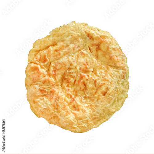 Top view of omelette (omelet) isolated on white background. Plain food. Scrambled egg.