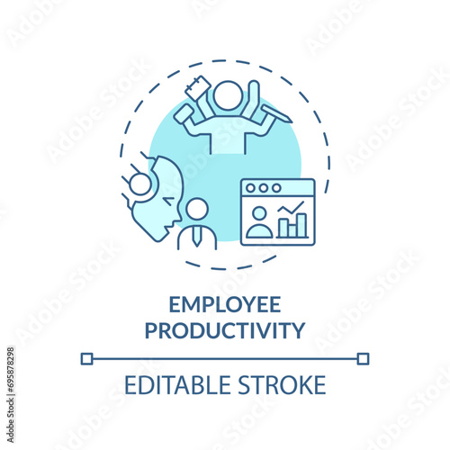 2D editable blue employee productivity icon, monochromatic isolated vector, thin line illustration representing cognitive computing.