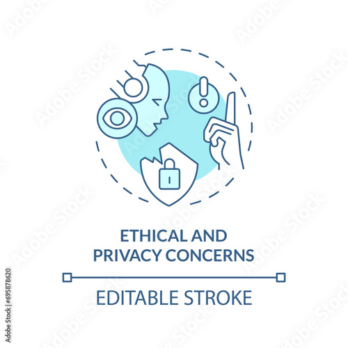 2D editable blue ethical and privacy concerns icon, monochromatic isolated vector, thin line illustration representing cognitive computing.