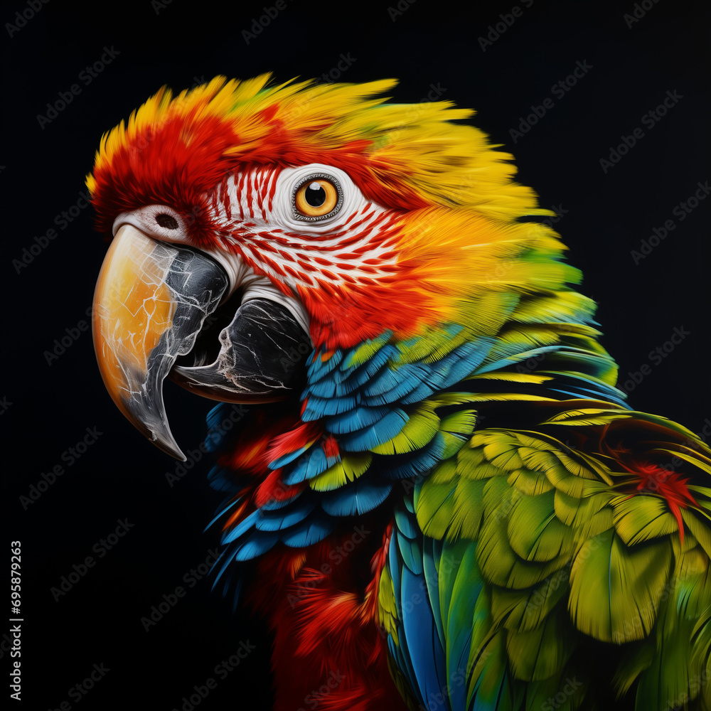 Natural Light Illuminated Photorealistic Painting of a Parrot
