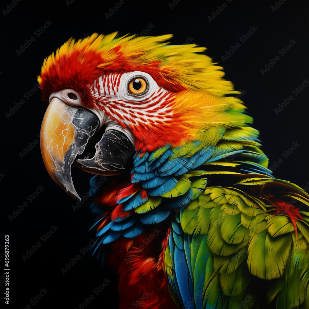 Fototapeta premium Natural Light Illuminated Photorealistic Painting of a Parrot