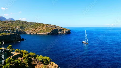 Port de Soller with sailing ship photo