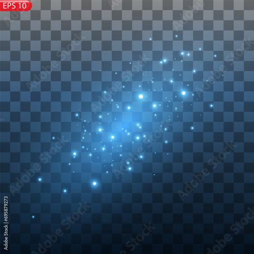 Abstract stylish light effect on a black background. Blue glowing neon line. Blue luminous dust and glares. Flash Light. luminous trail. Vector illustration.