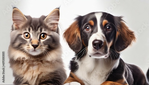 cute dogs and cats over white horizontal website banner or social media header generative ai