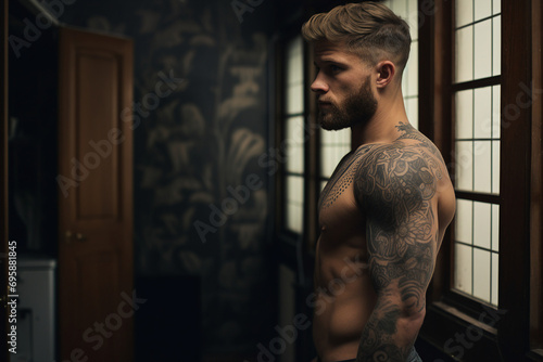 Picture of confident tattooed modern man in bar made with generative ai © Tetiana