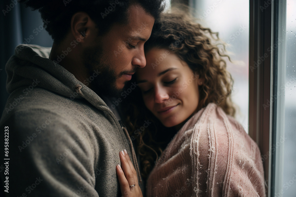 AI generated image of joyful gentle people wrapped in blanket comfort room AI generated image of joyful gentle people wrapped in blanket comfort room